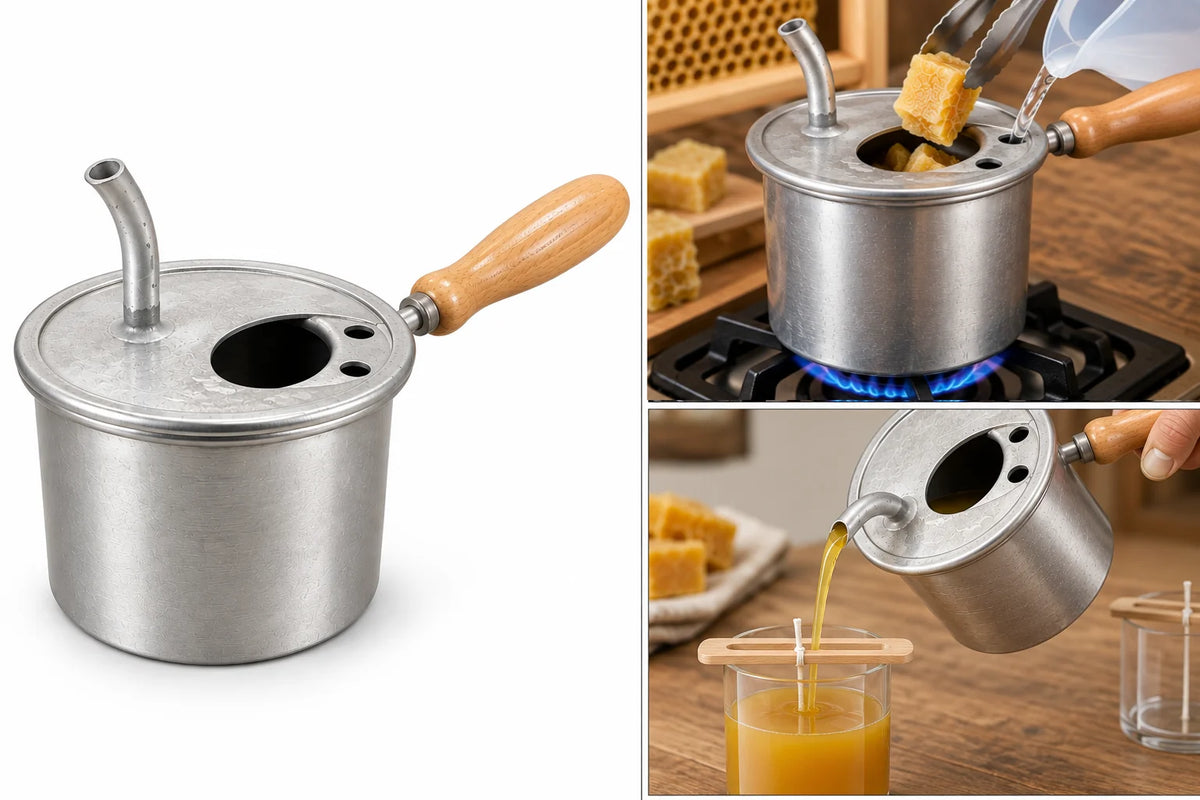 Petit récipient à fond double pour faire fondre la cire d'abeille – Type bain-marie