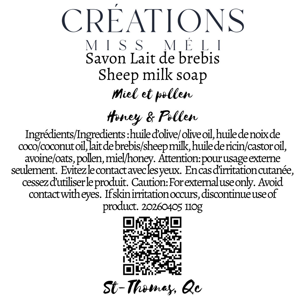 Savon lait de brebis - Miel et pollen